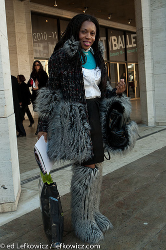 Fuzzy outfit at Fashion Week