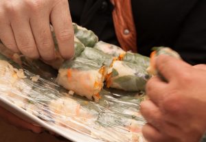 Spring rolls being made in Chinatown