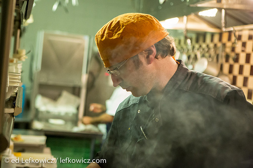 Chef and co-owner Jason Marcus in the steamy kitchen at Xixa