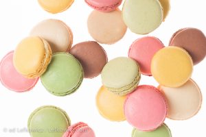 Macarons on a backlit white background