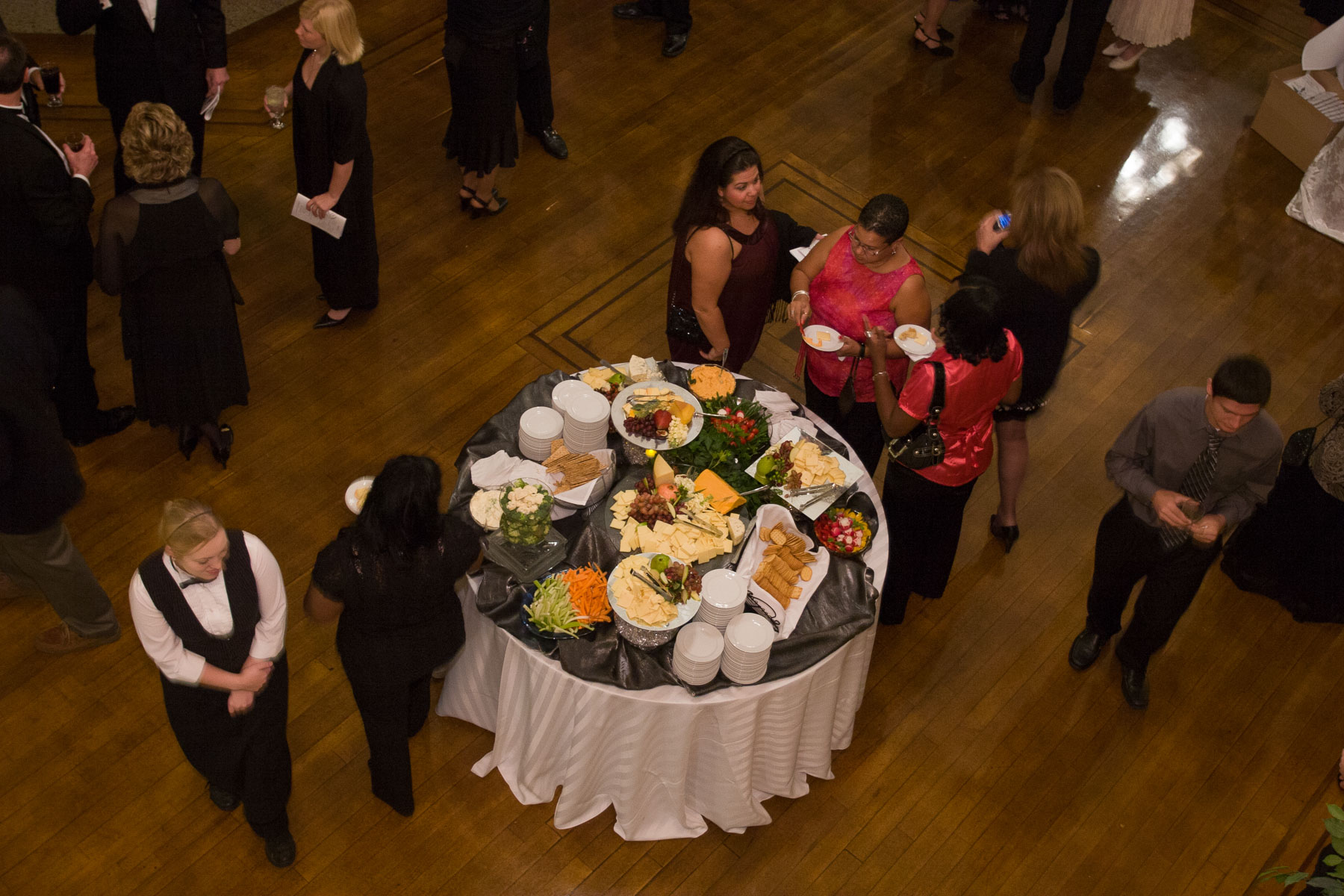 An overview of a table of appetizers at a gala for The Tomorrow Fund for Children With Cancer.
