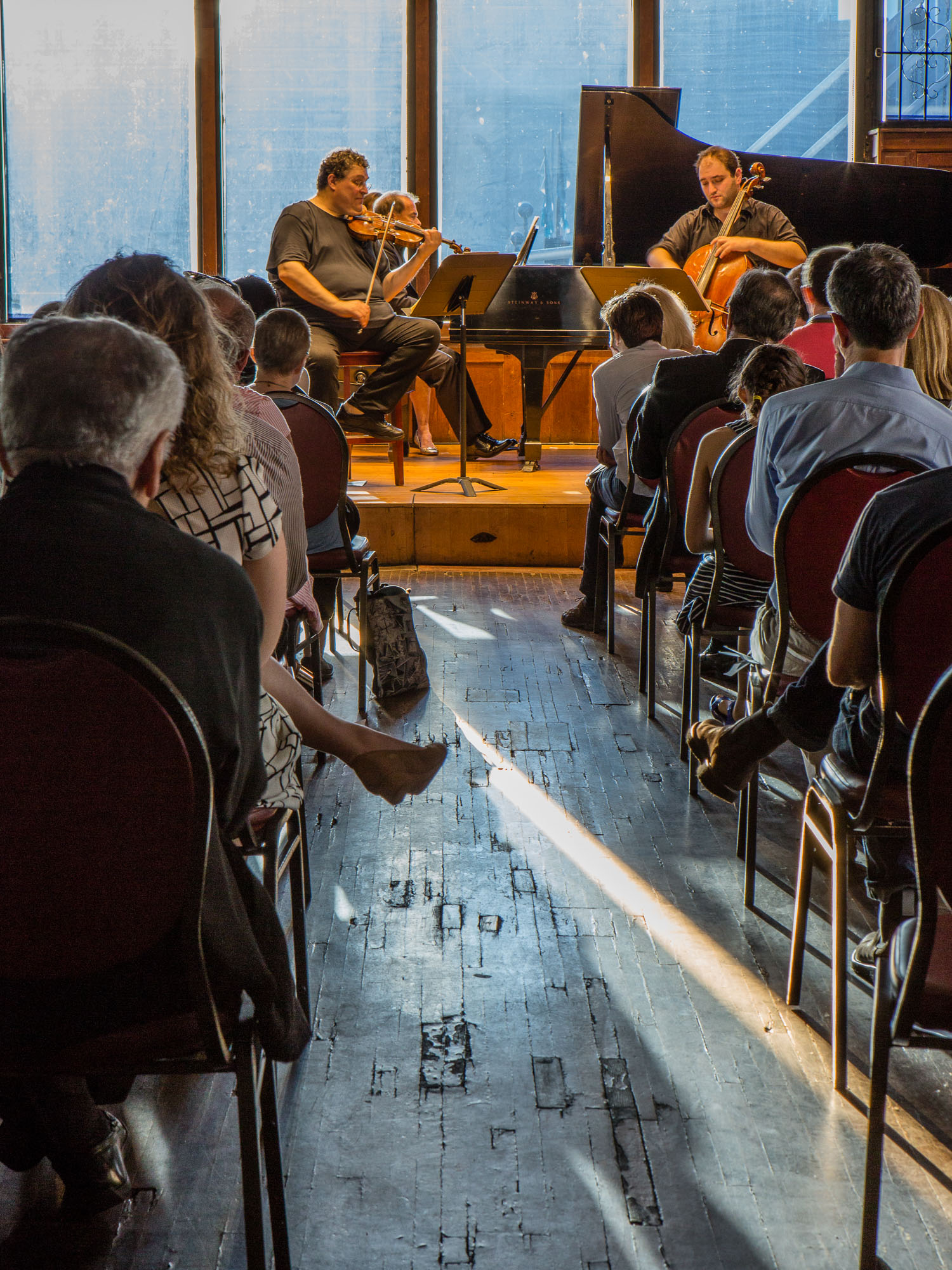 A classical music concert at Bargemusic, a floating concert hall on Brooklyn's waterfront.