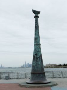 Robert Ressler's 25-foot tall memorial to Brooklyn's victims of 9/11, in the form of a firefighter's trumpet, cast in bronze.