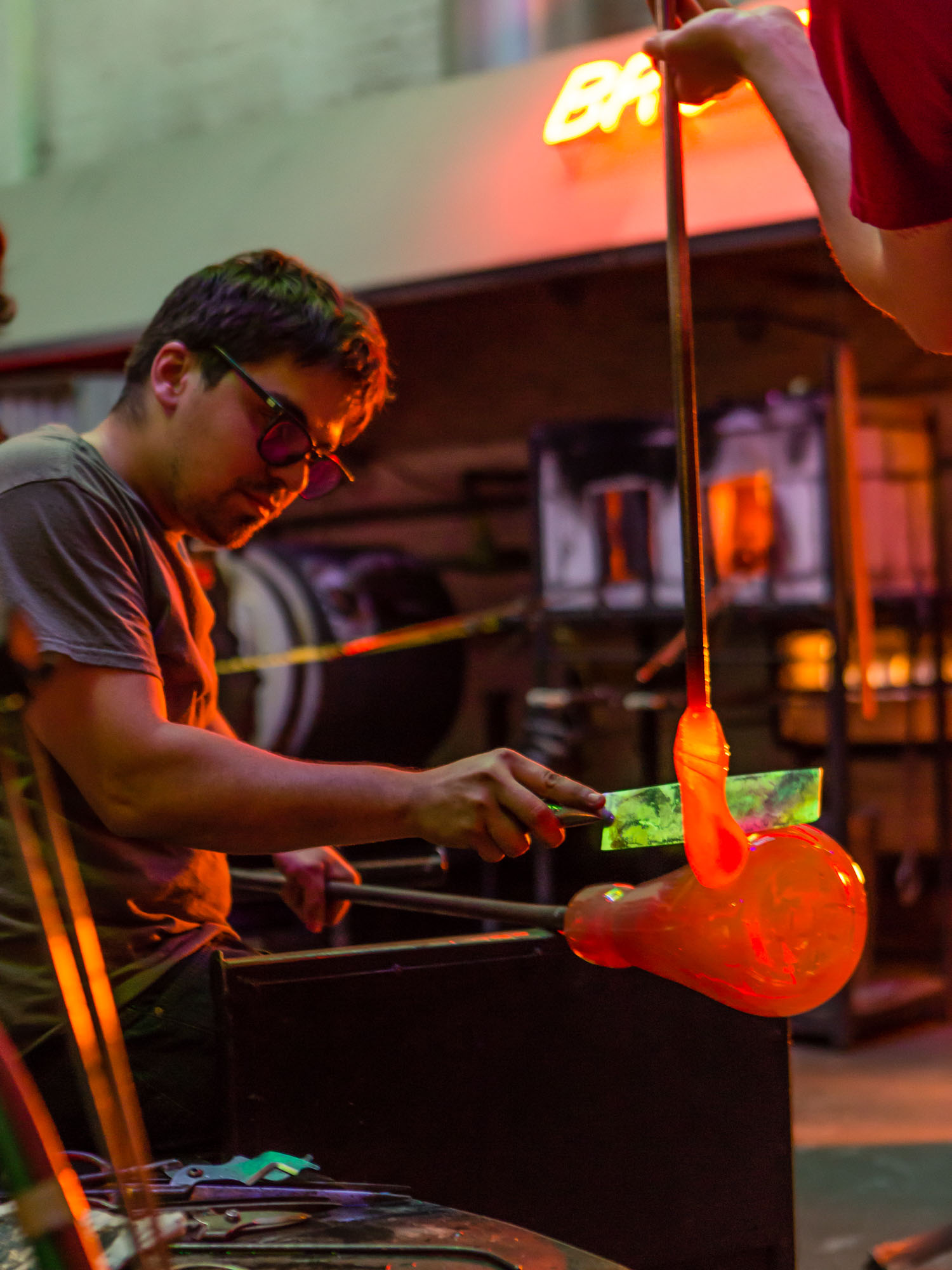 Glassmaking demonstration at Brooklyn Glass's "Hot Glass, Cold Beer" event.