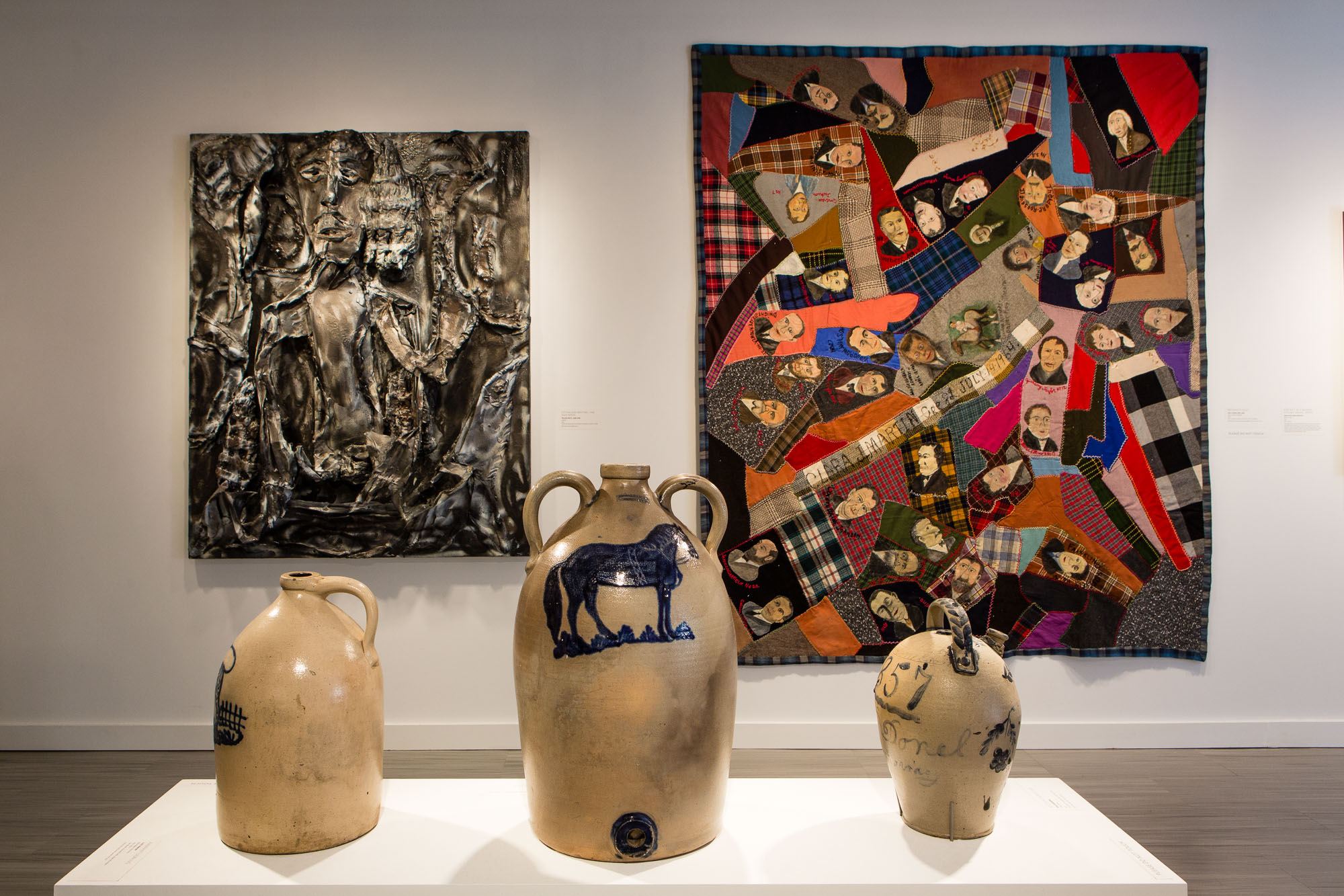 Water jugs and quilts in the American Folk art Museum in New York