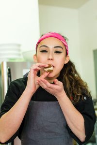 Chef Anna J. Fitting and her banana ice cream sandwich. Photographed for Edible Queens magazine