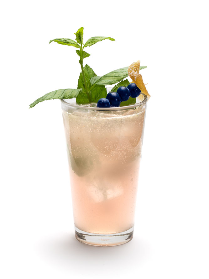 Garden Mule cocktail with mint and blueberry garnish