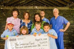 Photo of an oversized check for a charitable donation